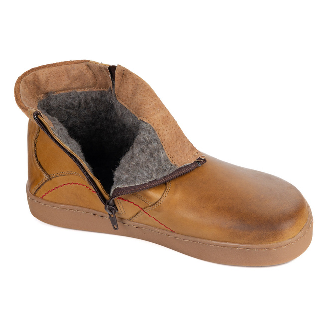 Buty męskie barefoot zimowe skórzane 756MP polskie obuwie z naturalnej skóry ocieplane rude