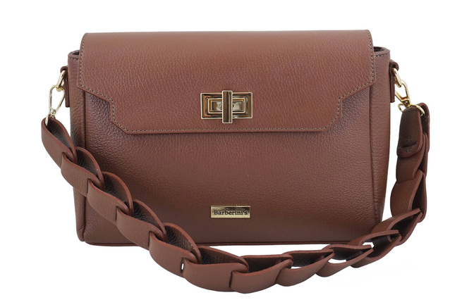 Skórzana torebka na ramię z plecionym paskiem - Brązowa