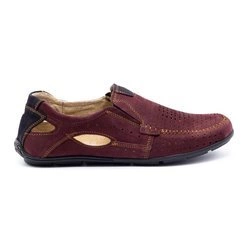 Buty męskie mokasyny skórzane 91K lato bordowe