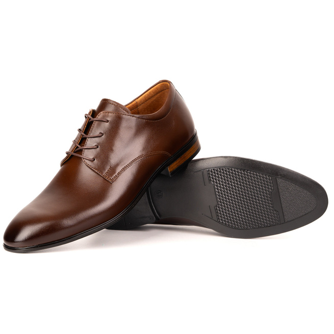 Buty męskie skórzane wizytowe Olivier 484 ciemny brąz – klasyczne półbuty derby