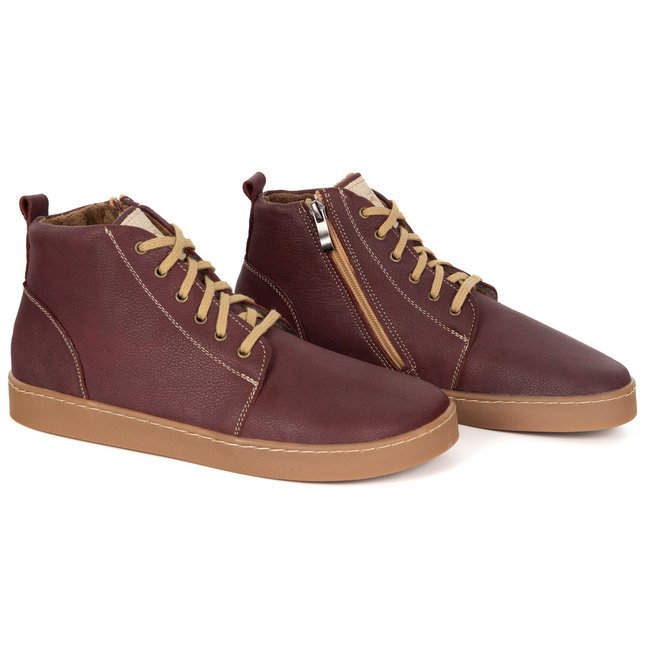 Buty damskie zimowe barefoot skórzane Z-B04 bordowe