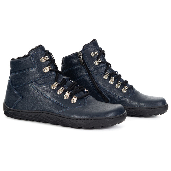 Dámské barefoot zimní kožené boty Olivier Astrid zateplené přírodní vlnou námořnická modrá