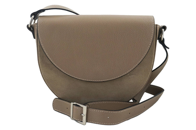 Půlkruhová kožená poštovní taška - tmavě béžová