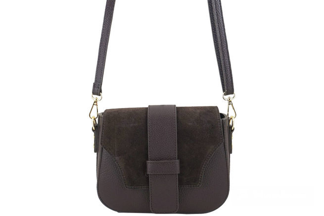 Kabelka do ruky s klopou ze semiše - Hnědá tmavá