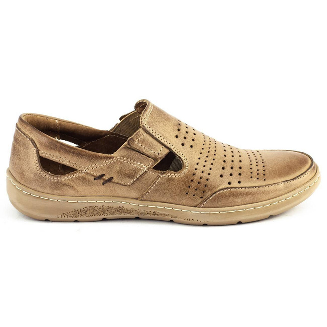 Buty męskie skórzane ażurowe 863 na lato beżowe
