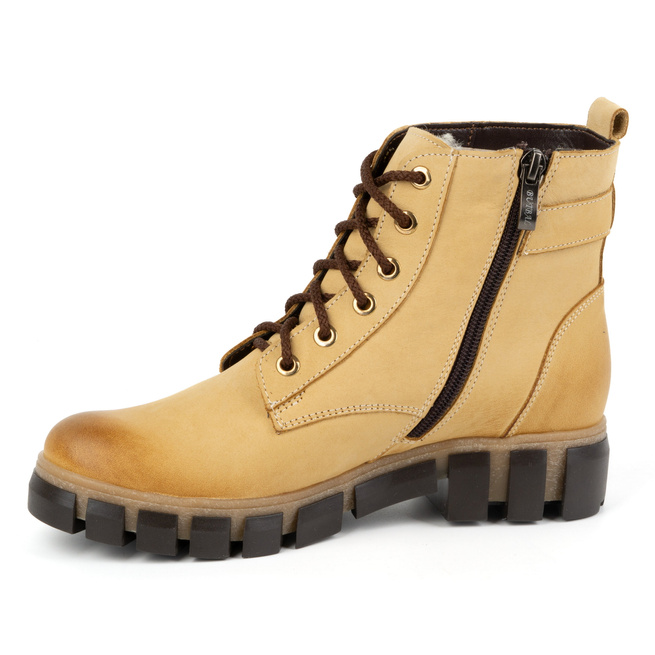 Dámské zateplené kožené boty 373BB beige