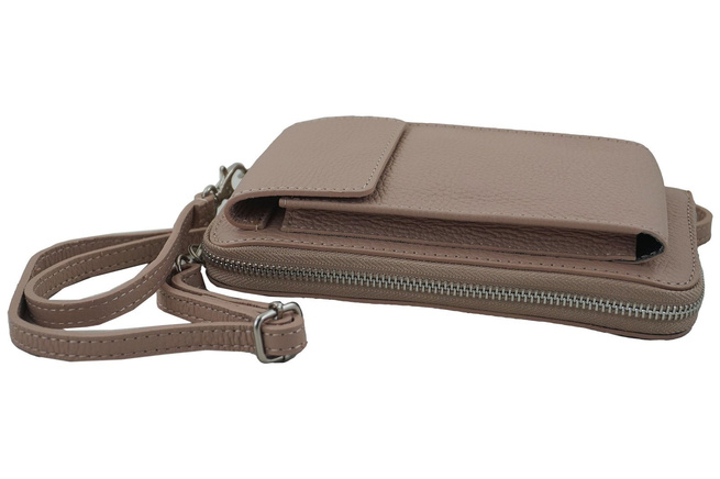 Peněženka / pouzdro na telefon z přírodní kůže - Powder pink