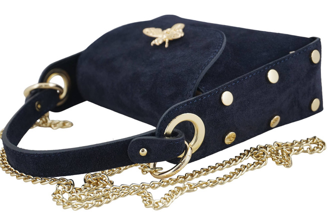 Semišová kabelka se zlatými doplňky - tmavě modrá