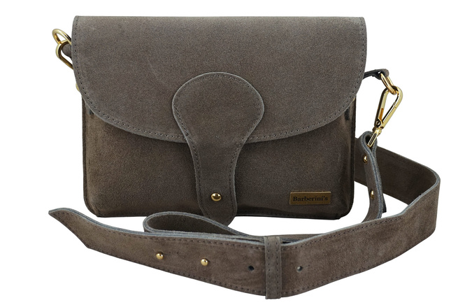 Zamszowa listonoszka na szerokim pasku - Beżowa ciemna