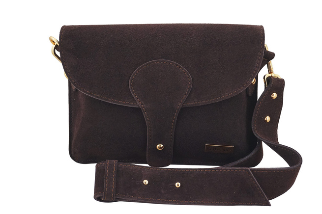 Semišová poštovní taška se širokým popruhem - Hnědá tmavá