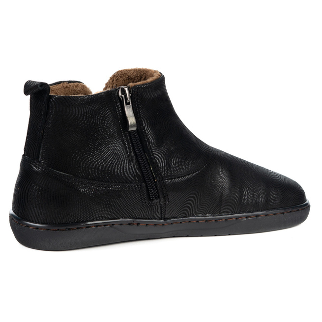 Buty damskie zimowe barefoot skórzane Z-B07 czarne wzór fali na zamek
