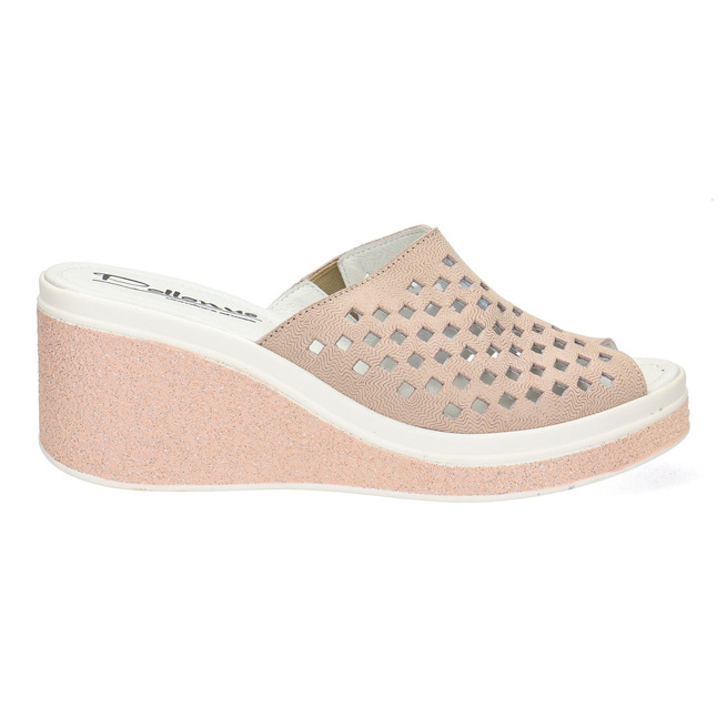 Dámské kožené žabky na platformě Pollonus pink/gold 5-1264-007