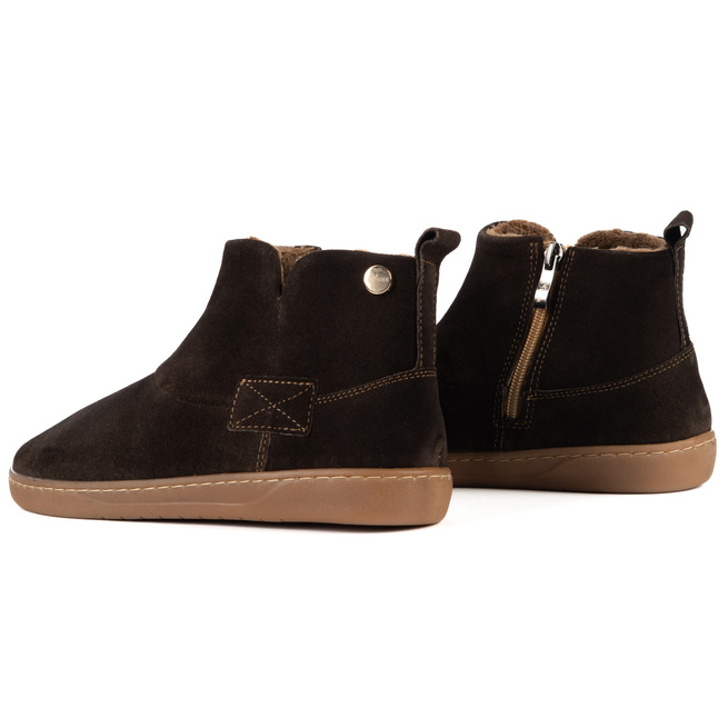 Buty damskie zimowe barefoot skórzane Z-B07 brązowe welurowe na zamek