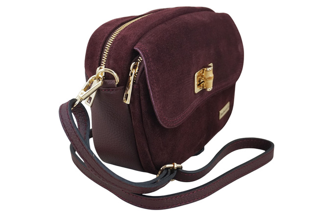 Malá semišová poštovní taška se zlatým zapínáním - bordó