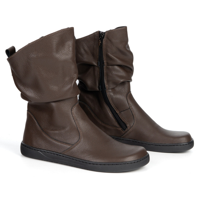 Dámské boty BAREFOOT zateplené kožené Freja Polish brown face