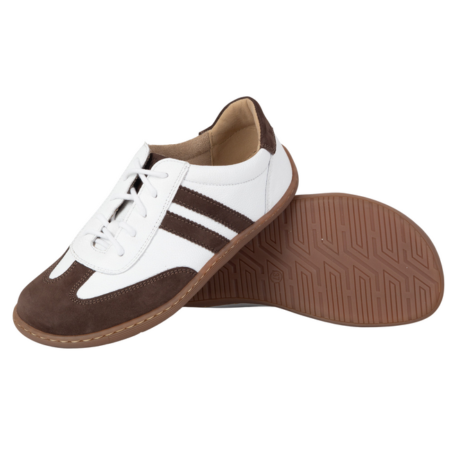Buty BAREFOOT damskie skórzane minimalistyczne 1287 białe z brązowym nubukiem sneakersy
