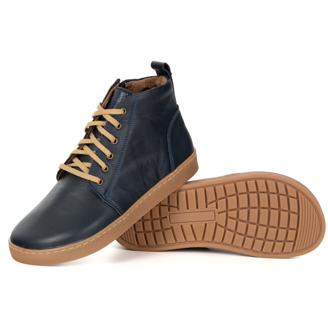 Buty damskie zimowe barefoot skórzane Z-B04 granatowe