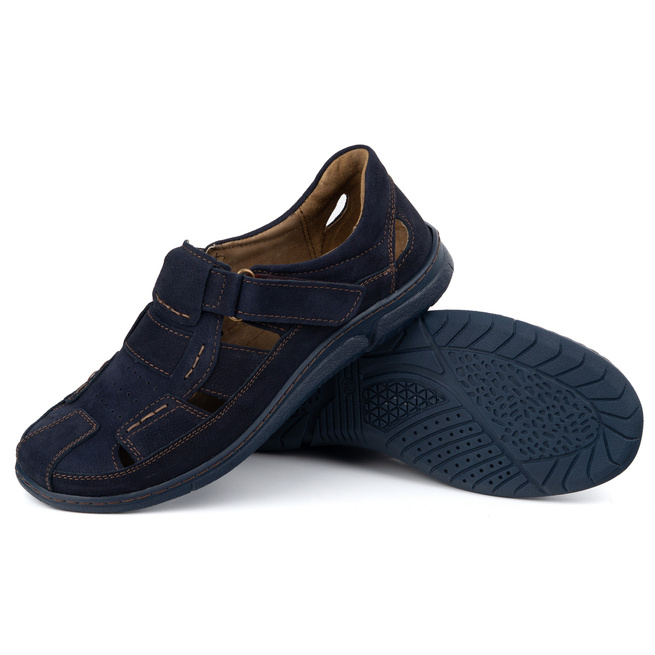 Pánská kožená obuv na suchý zip 937KOM navy blue