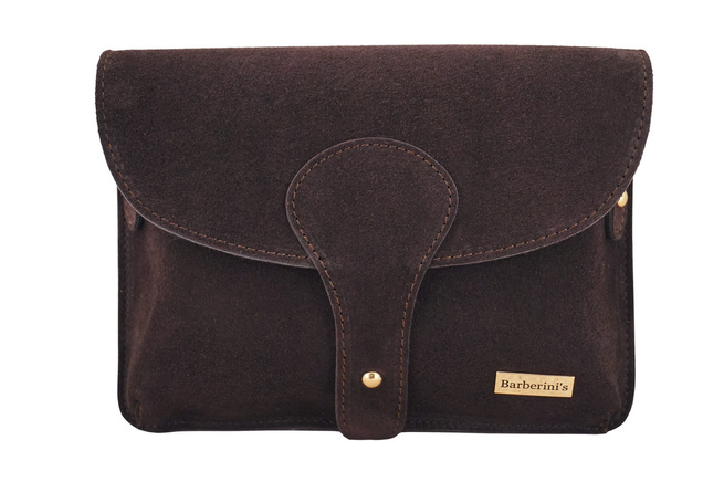 Semišová poštovní taška se širokým popruhem - Hnědá tmavá