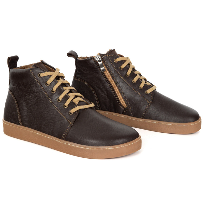 Buty damskie zimowe barefoot skórzane Z-B04 brązowe