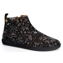 Buty damskie zimowe barefoot skórzane Z-B07 czarne jesienne wzory na zamek