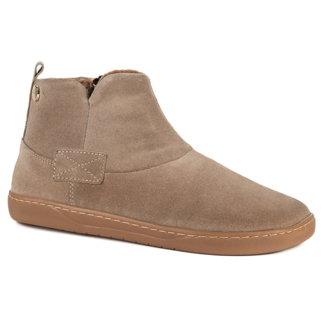 Dámské zimní boty barefoot kožené Z-B07 béžové velurové na zip