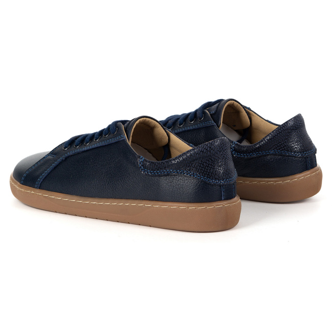 Granatowe Damskie Trampki Barefoot AURA | Buty Skórzane z Płaską Podeszwą