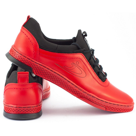 Buty męskie skórzane casual K24 czerwone
