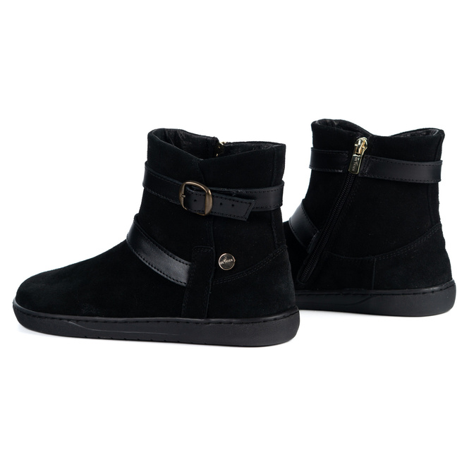 Zimowe botki barefoot skórzane Jasper zamszowe zero drop czarne