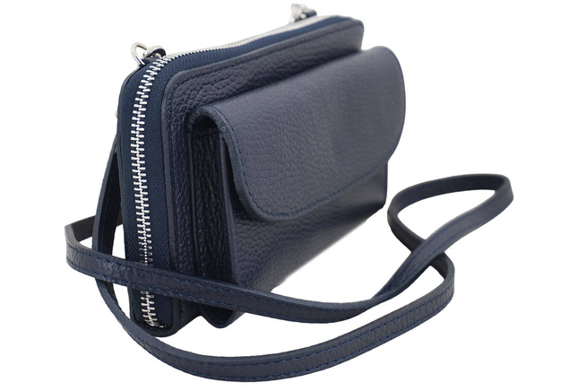 Peněženka s pouzdrem na telefon z lícové kůže - námořnická modř