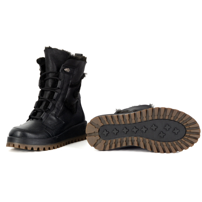 Černé sněhule1775 POL kůže zateplené přírodní vlnou