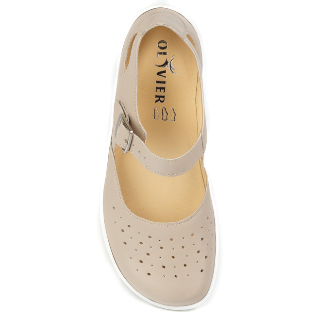 Olivier 1284 dámské barefoot ažurové baleríny - kožené boty se sponou pro každodenní a elegantní styling béžové barvy