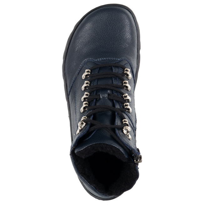 Dámské barefoot zimní kožené boty Olivier Astrid zateplené přírodní vlnou námořnická modrá