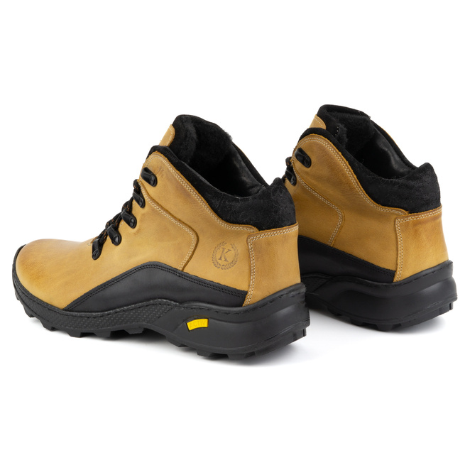 Pánské zimní kožené boty 903K camel yellow