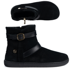 Zimowe botki barefoot skórzane Jasper zamszowe zero drop czarne