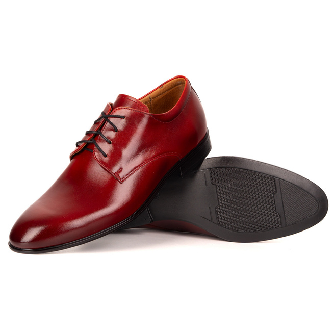 Buty męskie skórzane wizytowe Olivier 484 czerwone – klasyczne półbuty derby