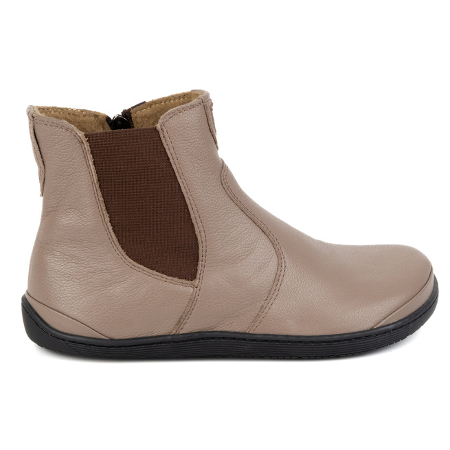 Damskie buty barefoot sztyblety z zamkiem ocieplane 1263 ciemno beżowe