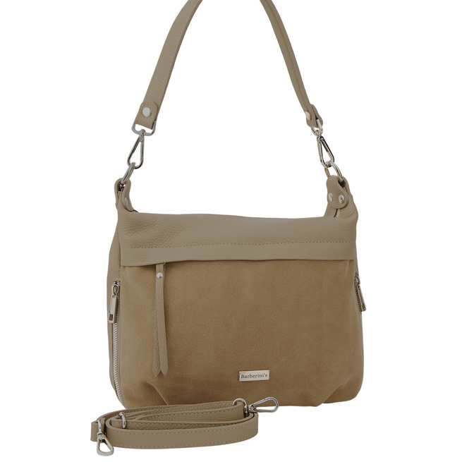 Skórzana torebka z zamszowym akcentem - Beżowa