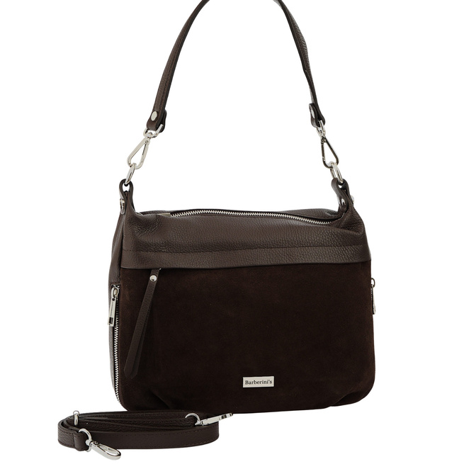 Kožená kabelka se semišovým akcentem - hnědá tmavá