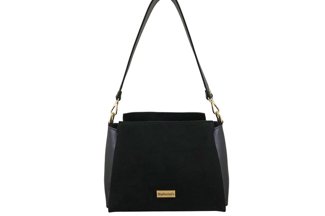 Městská taška z přírodního semiše a kůže - černá