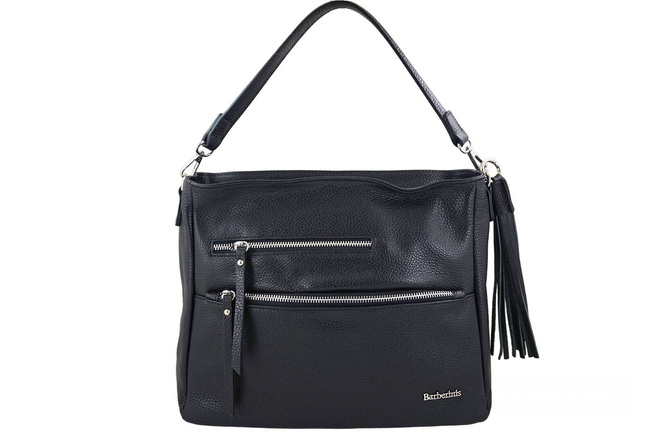 Pojemna skórzana torba z frędzlem - Czarna