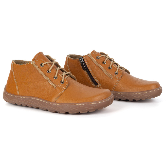 Buty damskie skórzane BAREFOOT lekko ocieplone za kostkę z zamkiem 787 rude