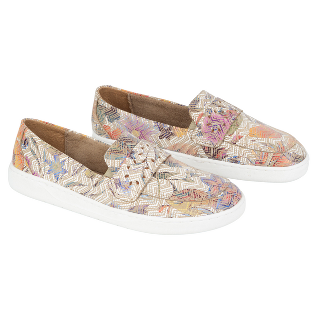 Dámské barefoot mokasíny Inga s širokou přední částí POLISH flowers beige