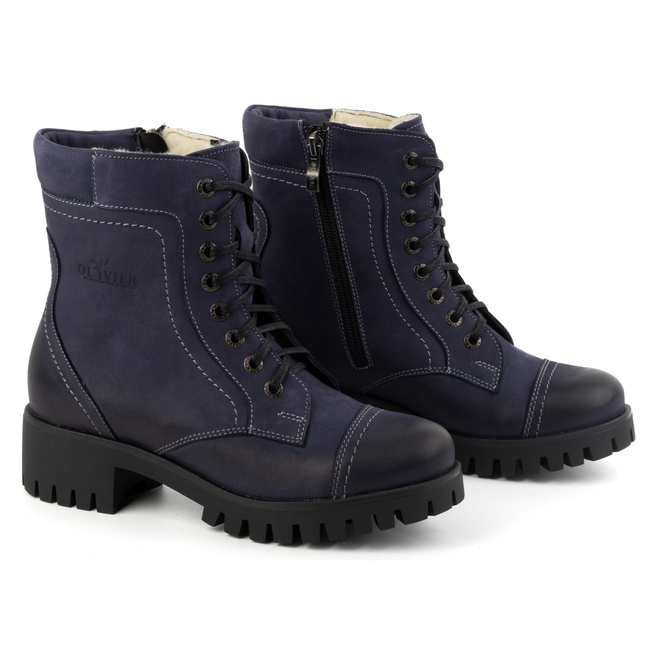 Dámské kožené boty zateplené zimní boty 272BB navy blue