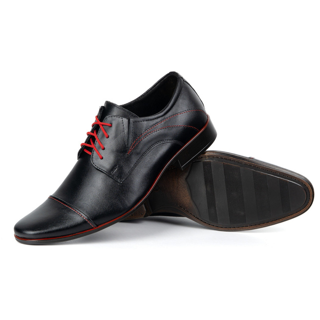 Buty męskie wizytowe 238lu skórzane z czerwonymi przeszyciami i sznurówkami
