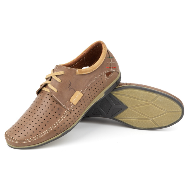 Pánská letní kožená prolamovaná obuv 563 hnědá