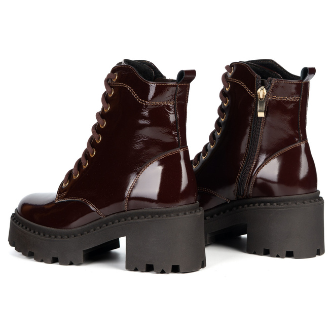 Botki damskie skórzane Olivier 404BB sznurowane na słupku z zamkiem bordowe