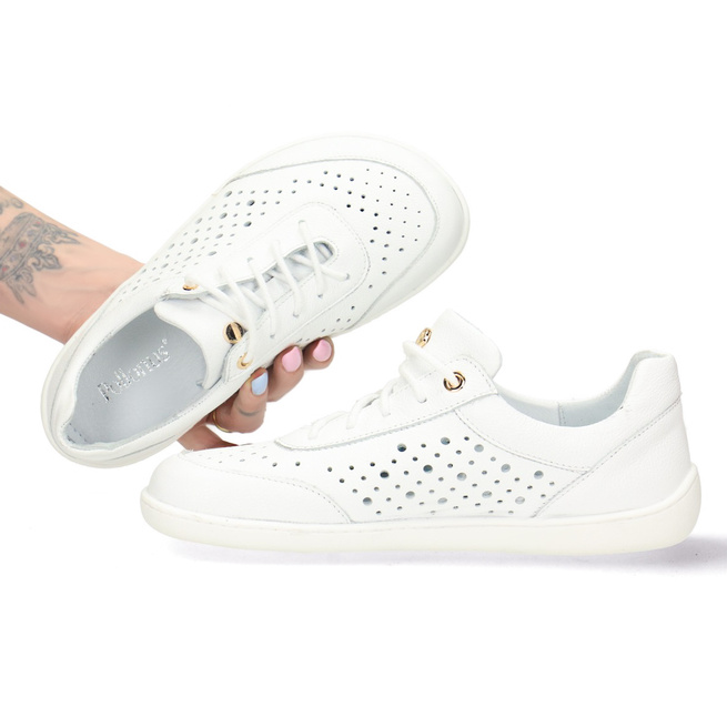 Skórzane pólbuty damskie Pollonus Białe Verona+ Perforacja Barefoot  5-1769-002