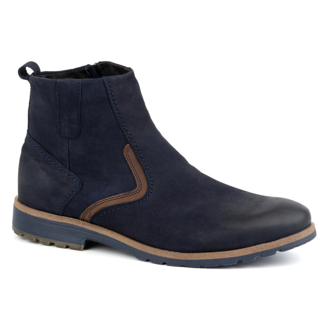 Pánské zimní kožené boty 924K navy blue