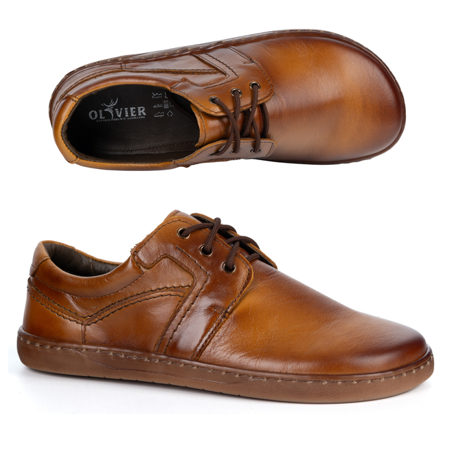 BAREFOOT Męskie buty skórzane sznurowane minimalistyczne 115KZ  brązowe